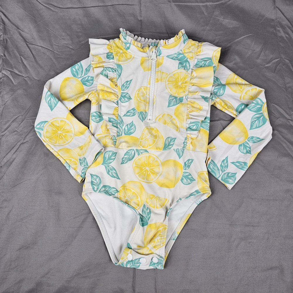 Tommy Bahama Toddler Girl Lemon Print Long Sleeve Swimsuit  3T Snap Crotch Girly